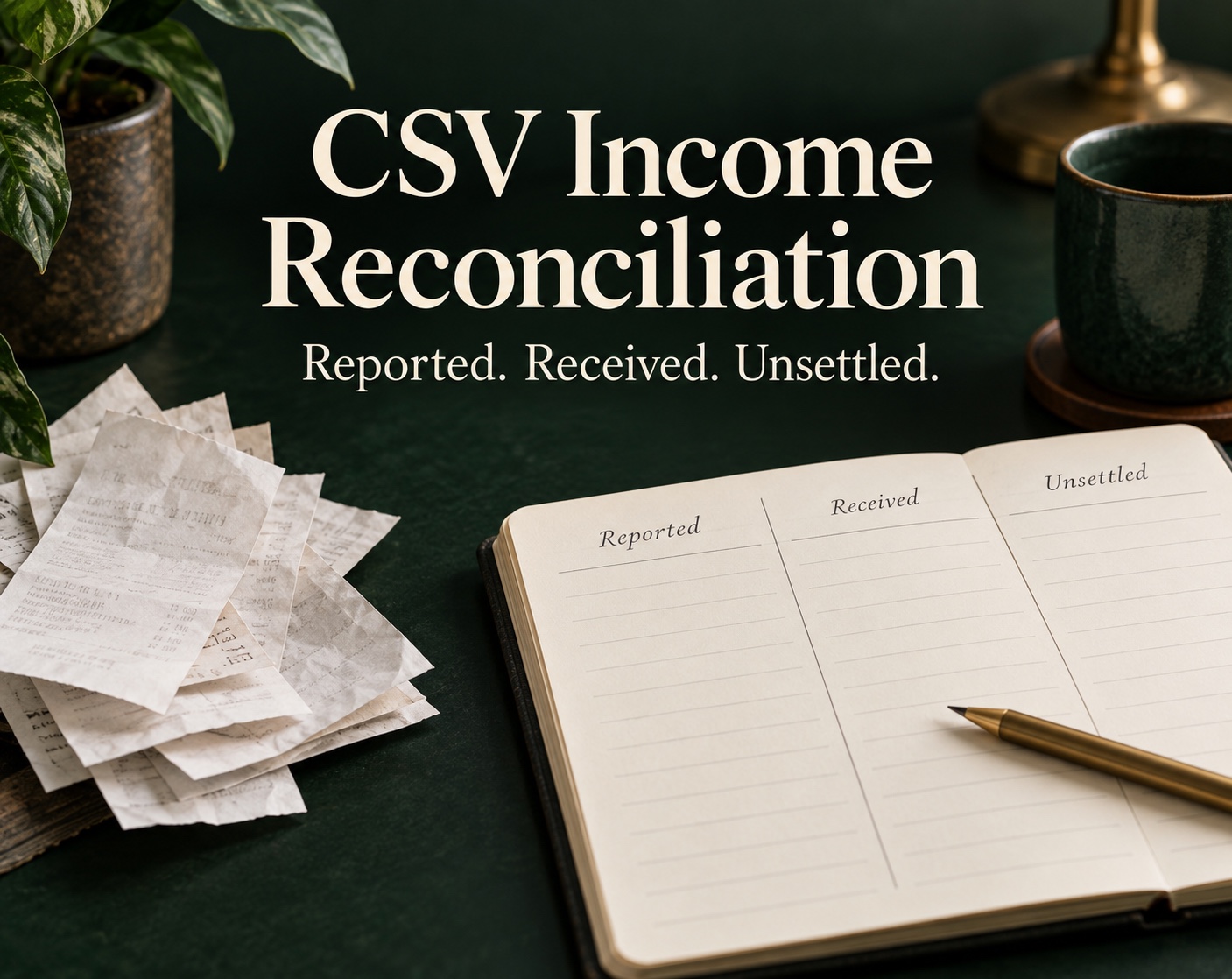 CSV Income Reconciliation — reported, received and unsettled